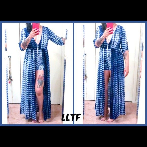 Tie Dye Romper/Maxi Dress- NAVY - Picture 2 of 6